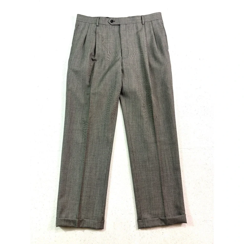 Jos A Bank 38x32‎ Black White Houndstooth Suit Pants 100% Wool Pleated Trousers